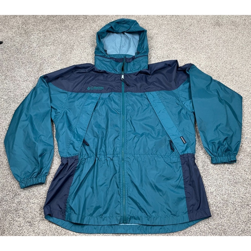 Columbia Jacket Womens Large Raincoat Hooded Full Zip Cinched Waist Softshell